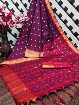 Mervadiya Self Design Paithani Pure Silk, Art Silk Saree(Purple)