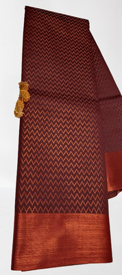 Yash Creations Geometric Print Kanjivaram Cotton Linen Saree(Maroon)