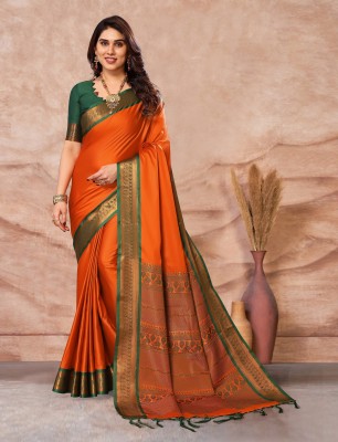 Fashion Club Collection Self Design, Woven Banarasi Cotton Silk, Jacquard Saree(Orange)
