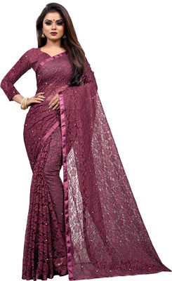 HouseOfCommon Self Design Bollywood Net Saree(Maroon)