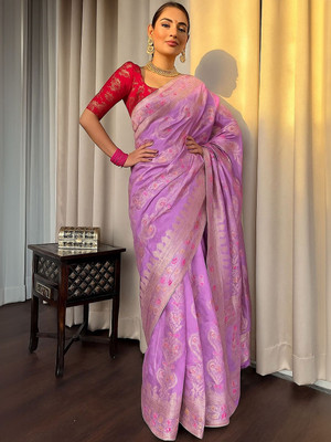 Moda Rapido Woven Daily Wear Silk Blend Saree(Purple)