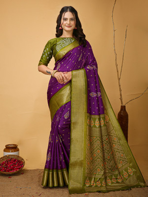 Divastri Printed Chinnalapattu Silk Blend Saree(Purple)