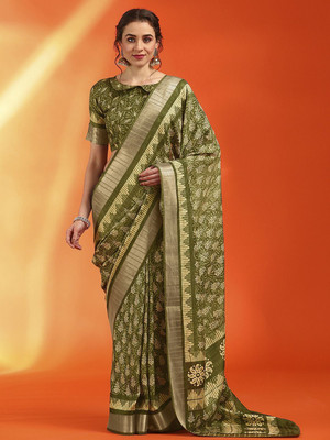 Anouk Rustic Printed Chinnalapattu Silk Blend Saree(Light Green)
