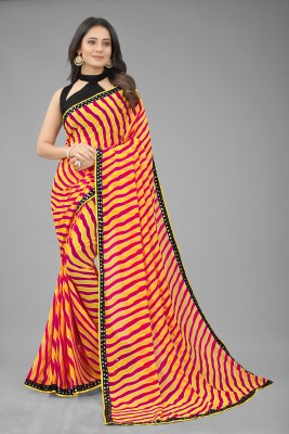 LIMTD Striped Bollywood Georgette Saree(Pink)