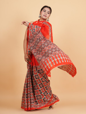 Krishna Creation Printed Handloom Pure Cotton Saree(Red)