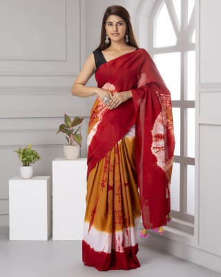 NIKHILAM Blocked Printed, Checkered, Printed, Dyed, Floral Print, Self Design, Digital Print Daily Wear Pure Cotton Saree(Red)