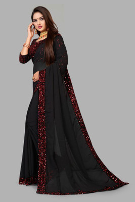RamKrupa Creation Embroidered Bollywood Georgette Saree(Black)