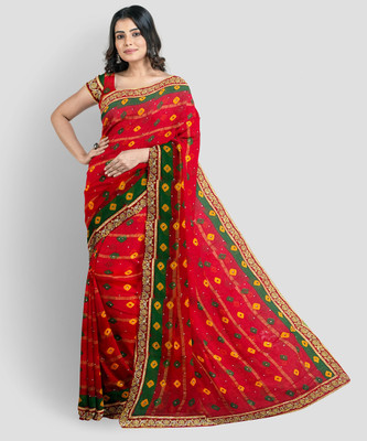 KRISHNA NX Printed Daily Wear Pure Cotton Saree(Red)