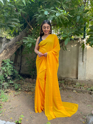 kashvi sarees Solid/Plain Bollywood Georgette Saree(Yellow)