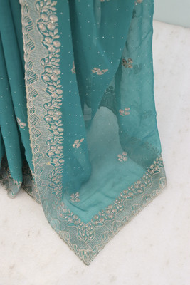 ZOYAL ENTERPRISE Embroidered Bollywood Organza Saree(Light Blue)