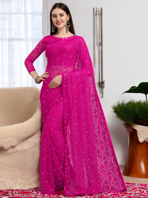 NexxaFashion Self Design Bollywood Net Saree(Pink)