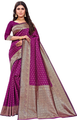 DHAYNAAND REEWA FASHION Floral Print Banarasi Jacquard Saree(Purple, Gold)