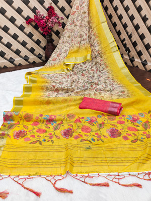 VASTUKALA Woven Kanjivaram Pure Silk, Art Silk Saree(Yellow)