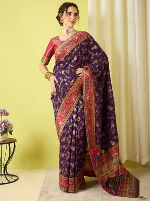 Sareemall Printed Banarasi Viscose Rayon Saree(Purple)