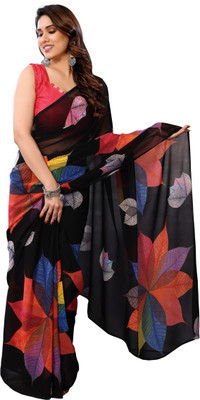 Sidhidata Dyed, Solid/Plain, Self Design Bollywood Georgette Saree(Black)