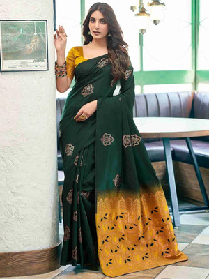 PRIMENIKS Woven Bollywood Art Silk Saree(Green)