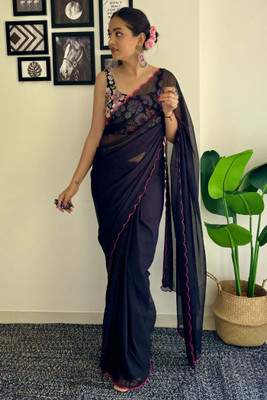 Tejmidam enterprise Embroidered, Floral Print Bollywood Georgette Saree(Blue)