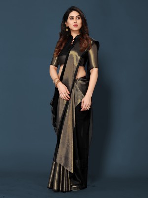 Laddu creation Solid/Plain, Embellished Bollywood Art Silk, Chiffon Saree(Black)