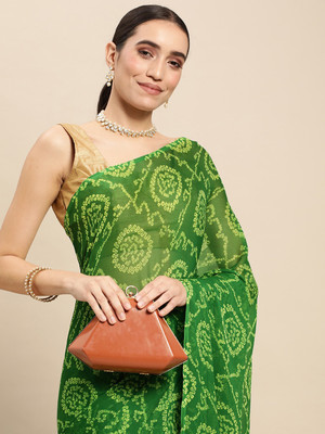 DIVYASHAKTI FASHION Printed Bandhani Chiffon Saree(Green)