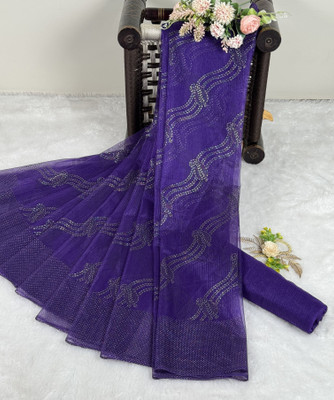 SROLY Embellished Bollywood Net Saree(Purple)