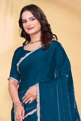 PATDOM Solid/Plain Bollywood Jimmy choo Saree(Multicolor)