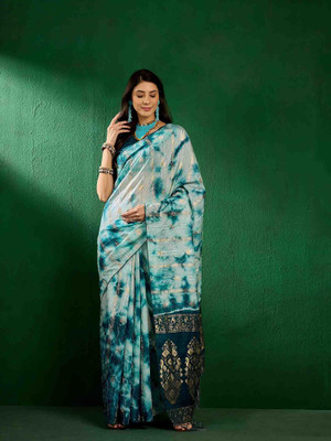 all about you Woven Bandhani Cotton Blend Saree(Dark Blue)