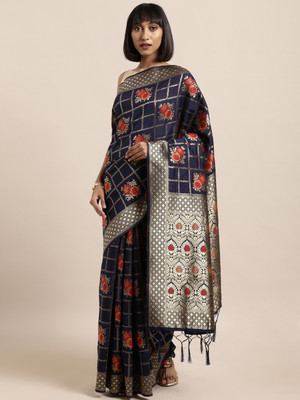 Sangria Woven Banarasi Silk Blend Saree(Dark Blue)