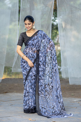 Leelavati Printed Bollywood Chiffon Saree(Grey)