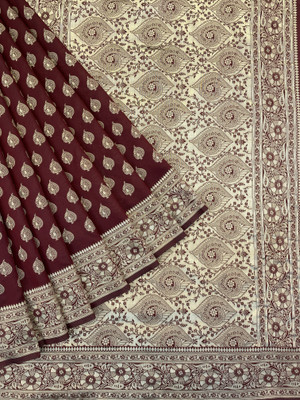 SOMVATI Woven Kanjivaram Art Silk, Jacquard Saree(Maroon, Gold)