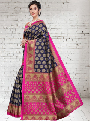 Grubstaker Printed Banarasi Tussar Silk Saree(Pink)