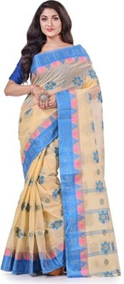 Desh Bidesh Paisley, Floral Print, Self Design, Striped, Woven Handloom Handloom Cotton Blend, Pure Cotton Saree(Blue)