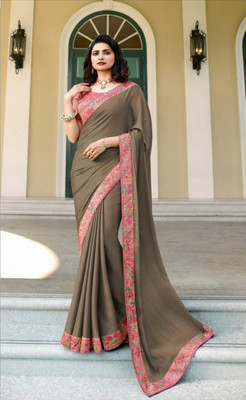 Hensi sarees shop Dyed, Ombre, Solid/Plain, Striped, Woven, Embellished Kanjivaram Georgette, Art Silk Saree(Grey)