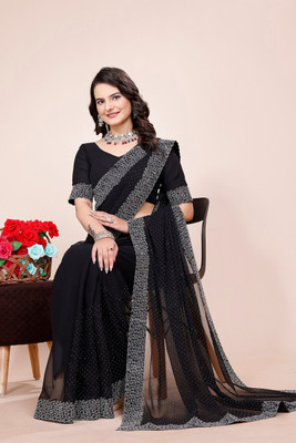 SAADHYA CREATION Embroidered, Solid/Plain Bollywood Georgette Saree(Black)