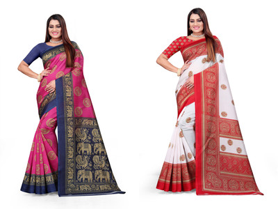VCREATION Printed Bollywood Art Silk Saree(Multicolor)