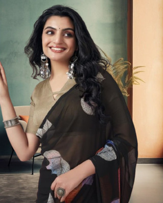 Jayu Printed Bollywood Georgette Saree(Black)