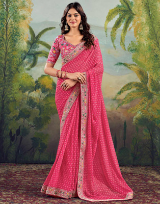 Tasrika Embroidered Bandhani Georgette Saree(Pink)