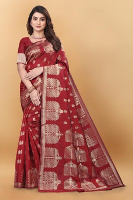 Magneitta Woven, Self Design Kanjivaram Pure Silk, Silk Blend Saree(Maroon)