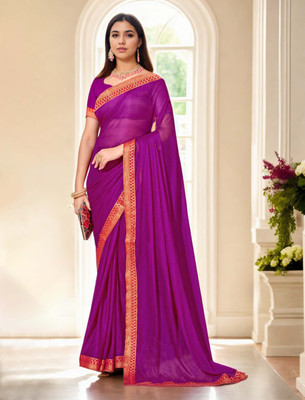 Divastri Solid/Plain Daily Wear Chiffon Saree(Purple)