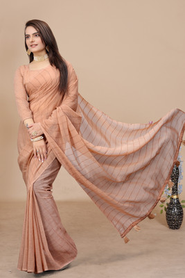 KONICA FAB Striped Bollywood Chiffon Saree(Brown)
