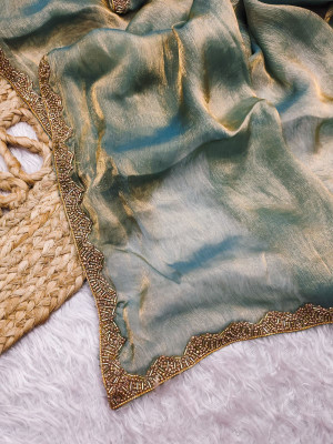 Saraswati Fab Embellished Bollywood Chiffon Saree(Light Blue)