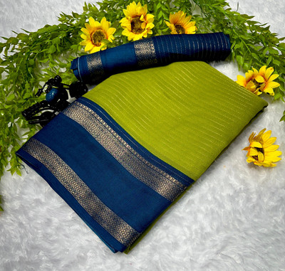 Anuradha Enterprise Striped, Woven, Self Design Mysore Silk Blend Saree(Light Green)