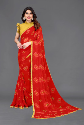sareezaatrendz Printed Bandhani Georgette Saree(Red)