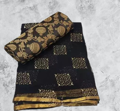 V And V Shop Self Design Banarasi Chiffon Saree(Black)