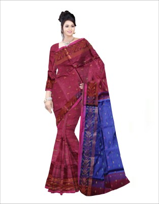 Pradip Fabrics Self Design Handloom Cotton Blend Saree(Blue)