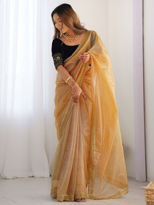 ANOUK Embellished Bollywood Net Saree(Gold)