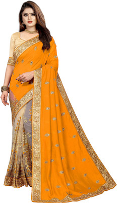 MURTHIRUPI Embroidered Bollywood Lycra Blend Saree(Mustard)