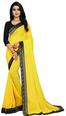 Glamour Hub Solid/Plain Daily Wear Georgette, Chiffon Saree(Yellow)