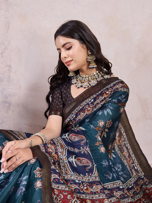 Tasrika Digital Print Banarasi Silk Blend Saree(Dark Blue)