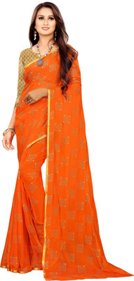 V And V Shop Printed Bollywood Chiffon Saree(Orange)