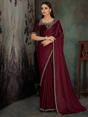 Sareemall Embellished Bollywood Chiffon Saree(Maroon)